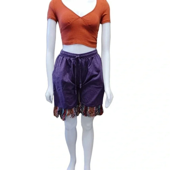 TLB The Little Bazaar Purple Fringe Boho  Shorts Size S/M - Picture 2 of 12